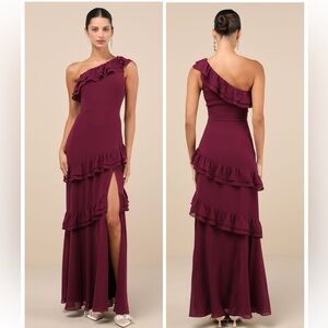 Lulus Brilliant Grace Plum Purple Ruffled One-Shoulder Maxi Dress Size XS Formal